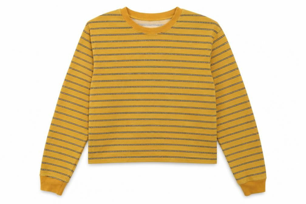 Pull & Bear Womens Yellow Striped Cotton Pullover Sweatshirt Size L