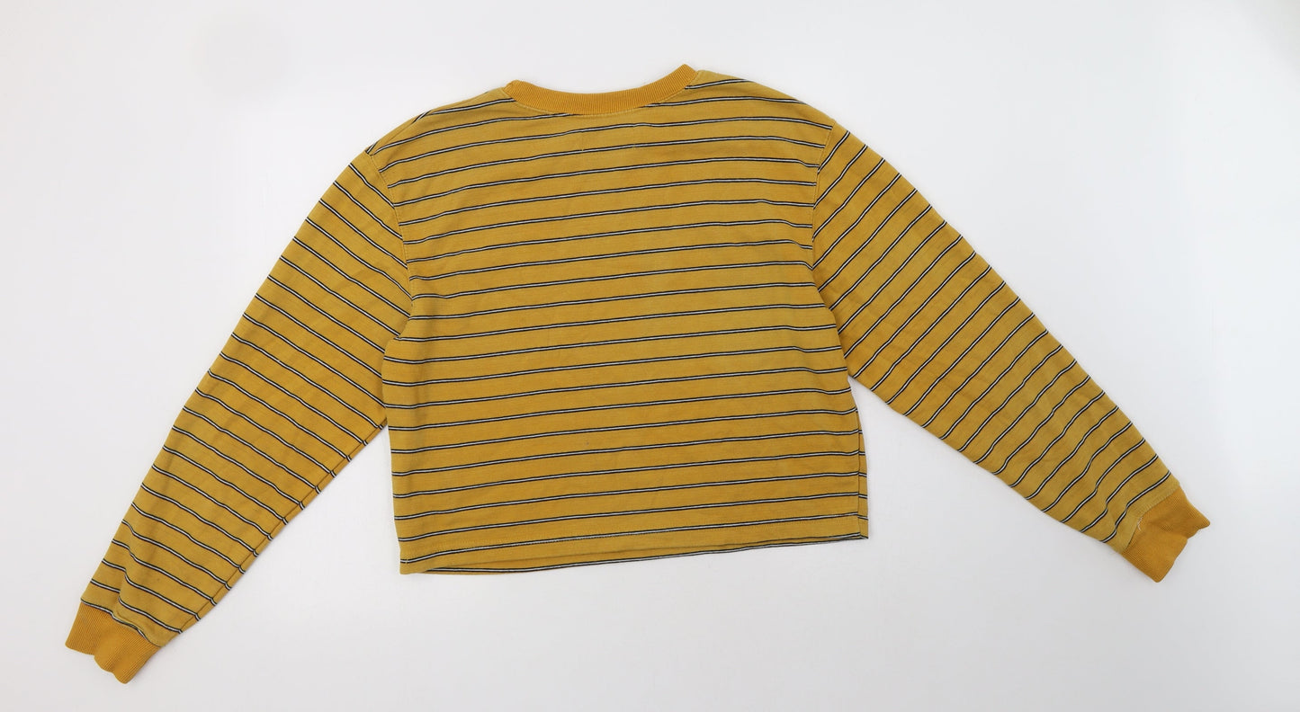 Pull & Bear Womens Yellow Striped Cotton Pullover Sweatshirt Size L