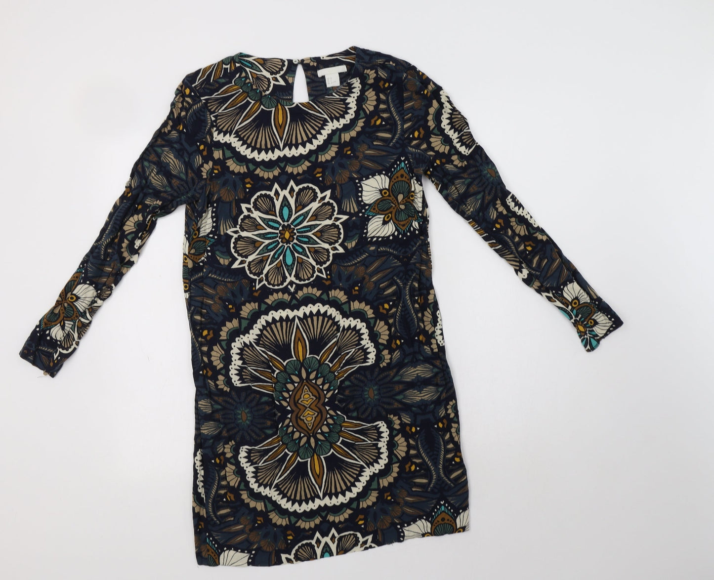 H&M Womens Multicoloured Floral Viscose Shift  Size 6  Round Neck Button
