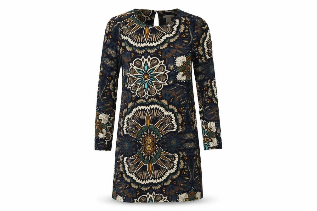 H&M Womens Multicoloured Floral Viscose Shift  Size 6  Round Neck Button