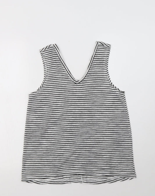 River Island Womens Black Striped Polyester Basic T-Shirt Size 10 V-Neck