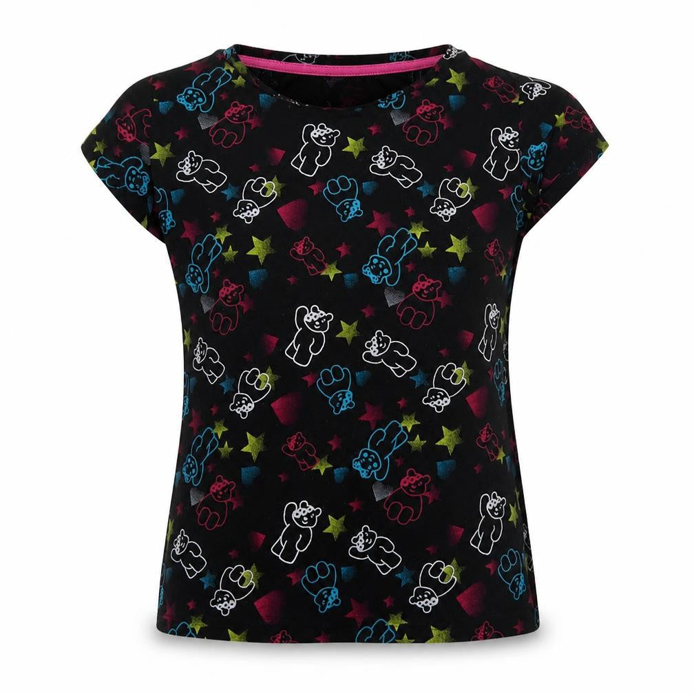 George Womens Black Geometric Polyester Basic Polo Size 12 Crew Neck - Teddy Bear Print