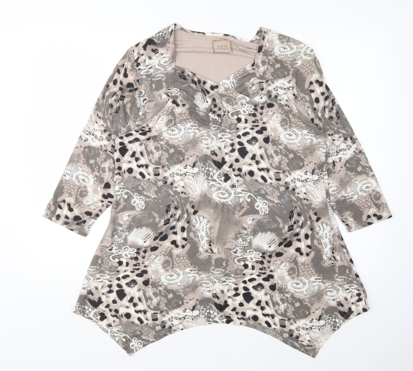 TIGI Womens Multicoloured Animal Print Viscose Basic T-Shirt Size 14 V-Neck
