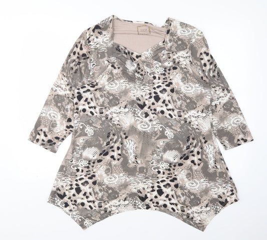 TIGI Womens Multicoloured Animal Print Viscose Basic T-Shirt Size 14 V-Neck