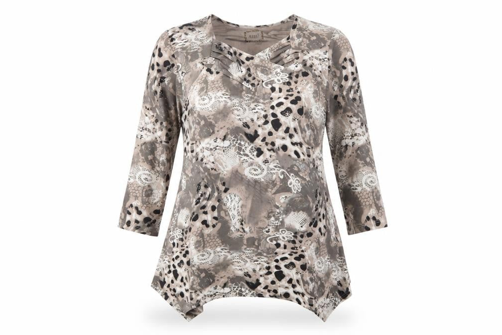 TIGI Womens Multicoloured Animal Print Viscose Basic T-Shirt Size 14 V-Neck