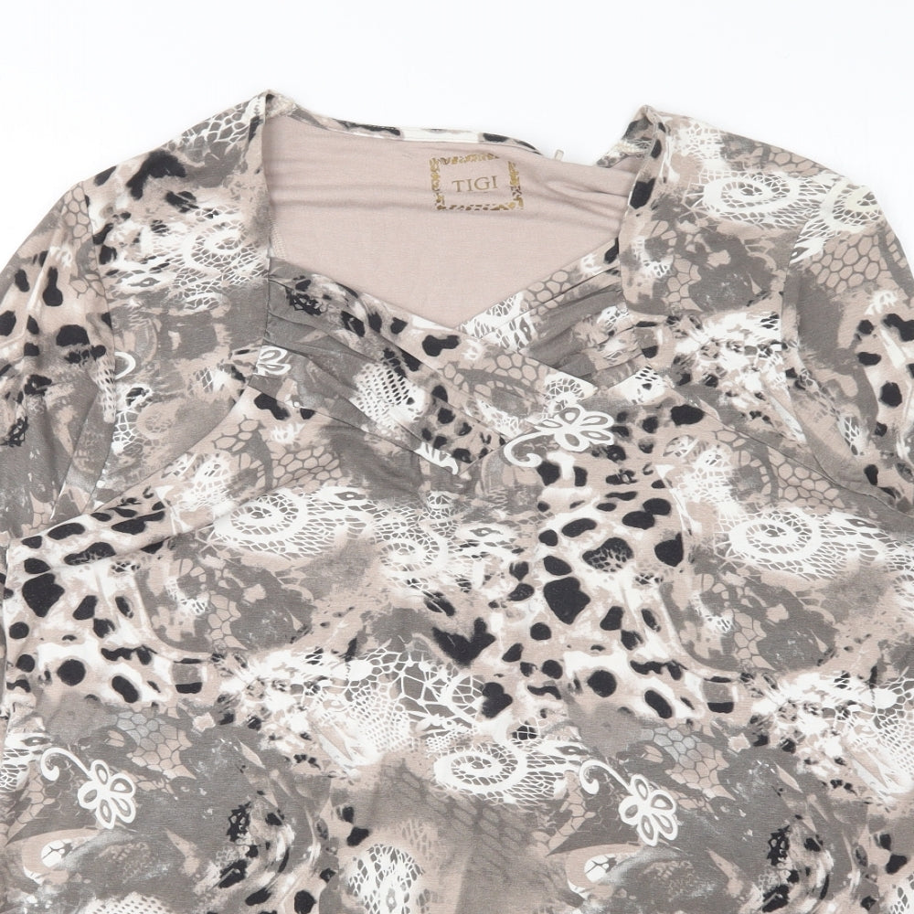 TIGI Womens Multicoloured Animal Print Viscose Basic T-Shirt Size 14 V-Neck