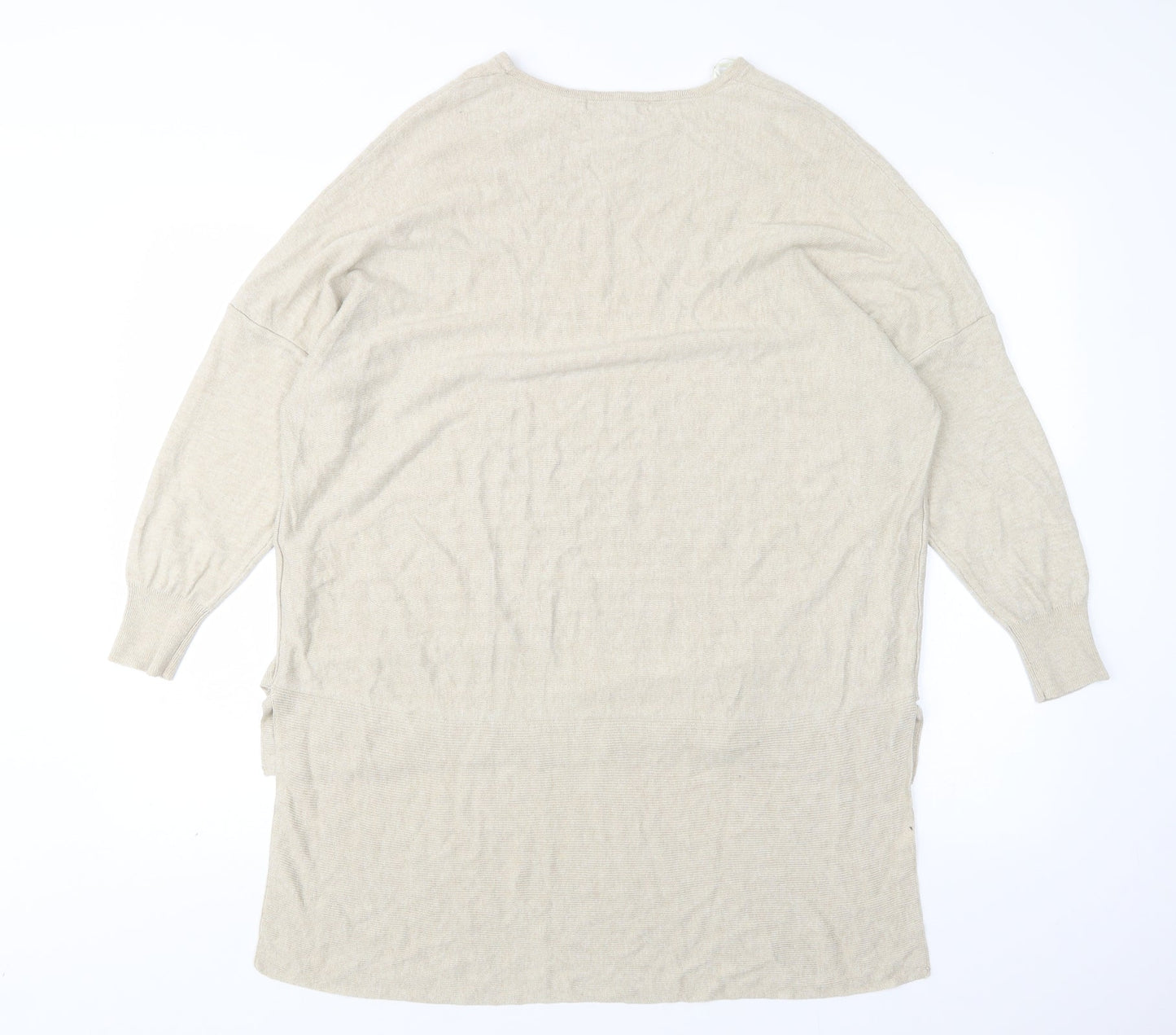 Peacocks Womens Beige Round Neck  Viscose Pullover Jumper Size L