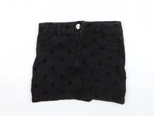 I Love Girls Wear Girls Black Polka Dot Cotton A-Line Skirt Size 6 Years  Regular