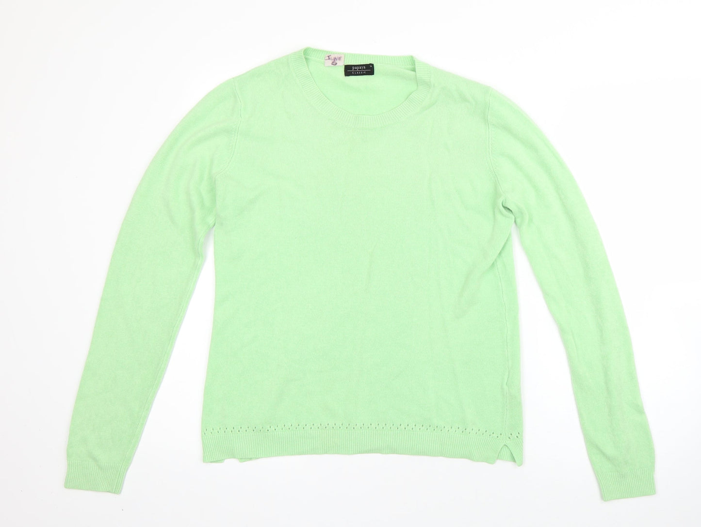 Papaya Womens Green Round Neck  Acrylic Pullover Jumper Size 14