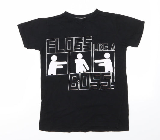 Urban Outlawas Girls Black  Cotton Basic T-Shirt Size 11-12 Years Round Neck Pullover - Floss Like A Boss