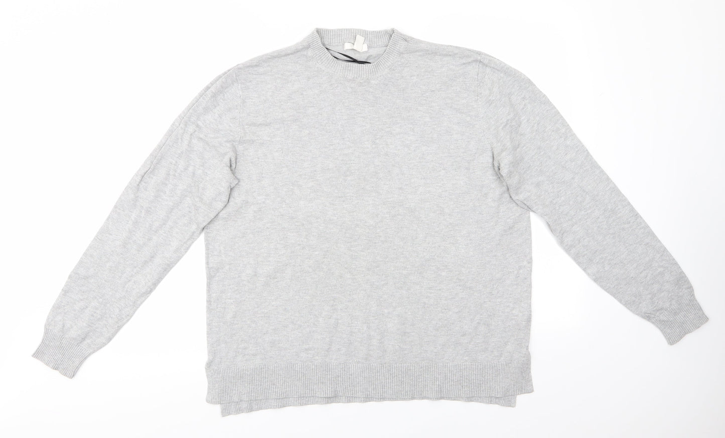 H&M Womens Grey Round Neck  Viscose Pullover Jumper Size L   - Short side seam vents Light Grey Mix