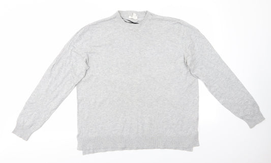 H&M Womens Grey Round Neck  Viscose Pullover Jumper Size L   - Short side seam vents Light Grey Mix