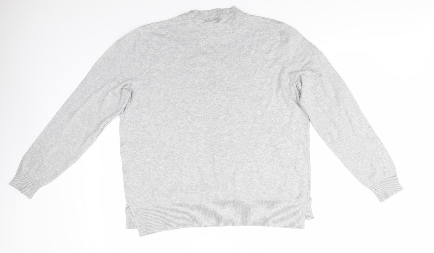 H&M Womens Grey Round Neck  Viscose Pullover Jumper Size L   - Short side seam vents Light Grey Mix
