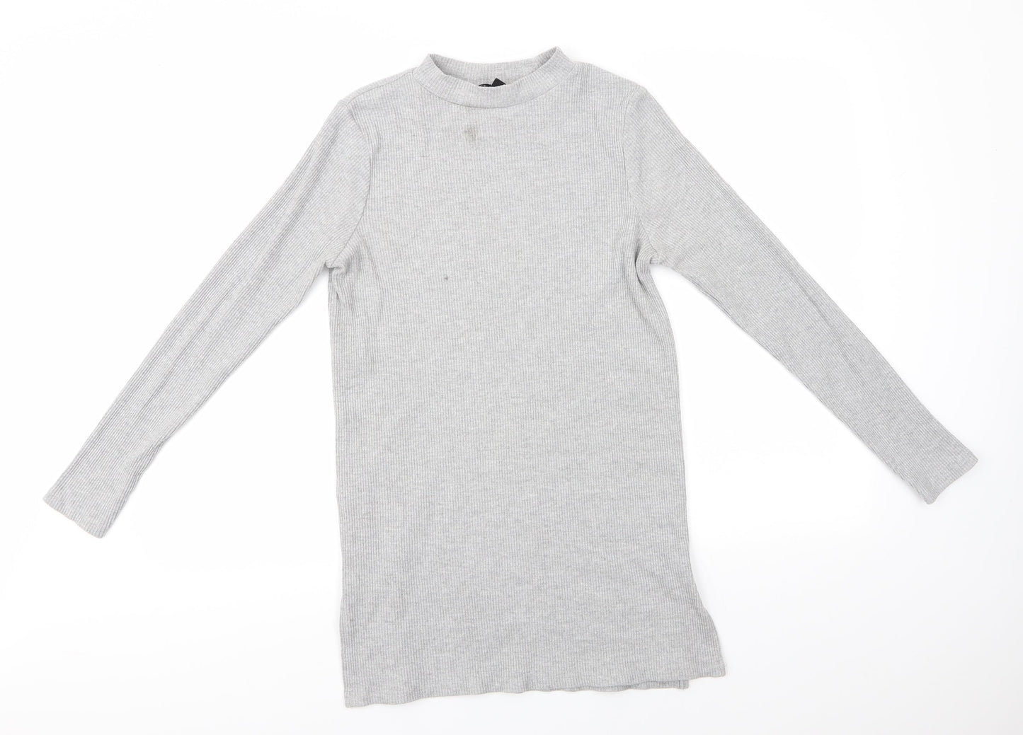 New Look Womens Grey Round Neck  Cotton Pullover Jumper Size 14   - Longline Ribbed knit Light Grey Mix