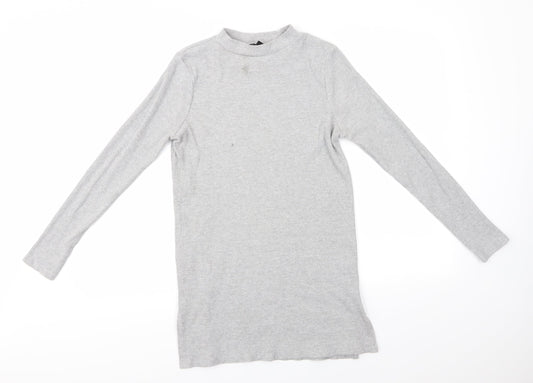New Look Womens Grey Round Neck  Cotton Pullover Jumper Size 14   - Longline Ribbed knit Light Grey Mix