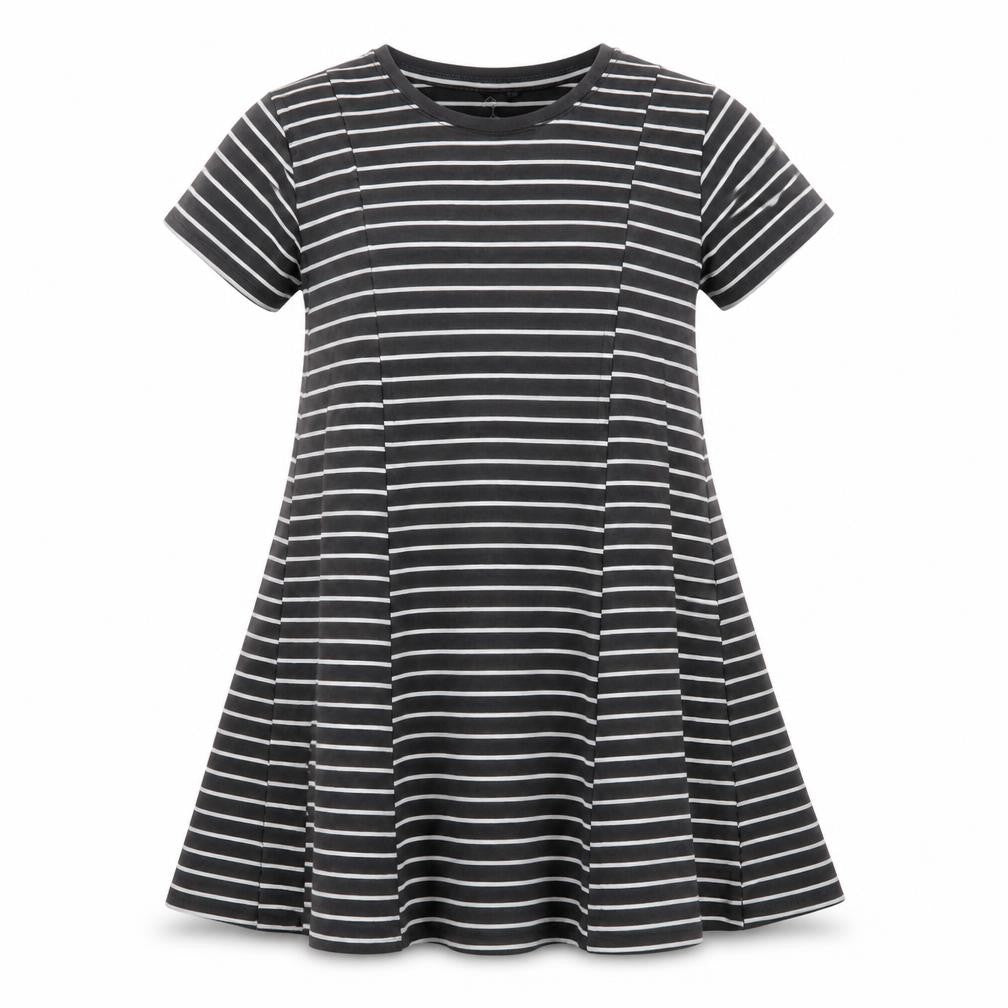 NEXT Girls Green Striped Cotton A-Line  Size 7 Years  Round Neck