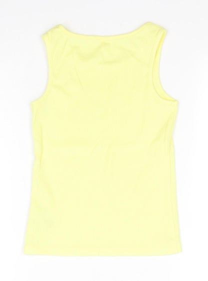 Next Girls Yellow  Cotton Basic Tank Size 7 Years Round Neck