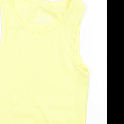 Next Girls Yellow  Cotton Basic Tank Size 7 Years Round Neck