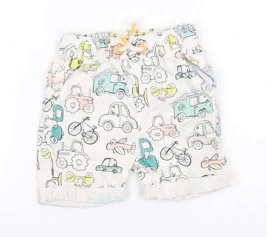 George Baby White Geometric Cotton Cargo Leggings Size 18-24 Months   - Vehicles