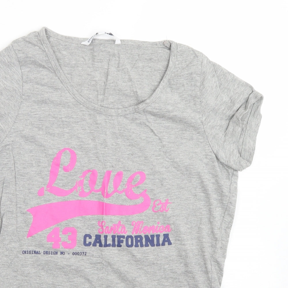 STORE TWENTY ONE Womens Grey  Cotton Basic T-Shirt Size 10 Round Neck - LOVE. CALIFORNIA
