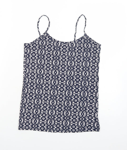 Peacocks Womens Multicoloured Geometric Cotton Camisole T-Shirt Size 12 Round Neck
