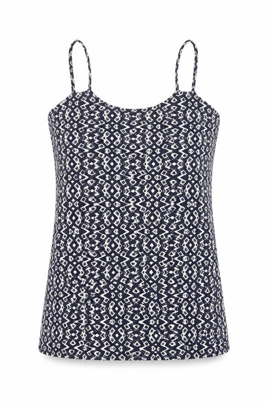 Peacocks Womens Multicoloured Geometric Cotton Camisole T-Shirt Size 12 Round Neck