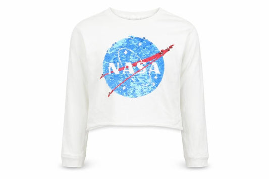 Marks & Spencer Girls White  Cotton Cropped T-Shirt Size 10-11 Years Crew Neck  - NASA
