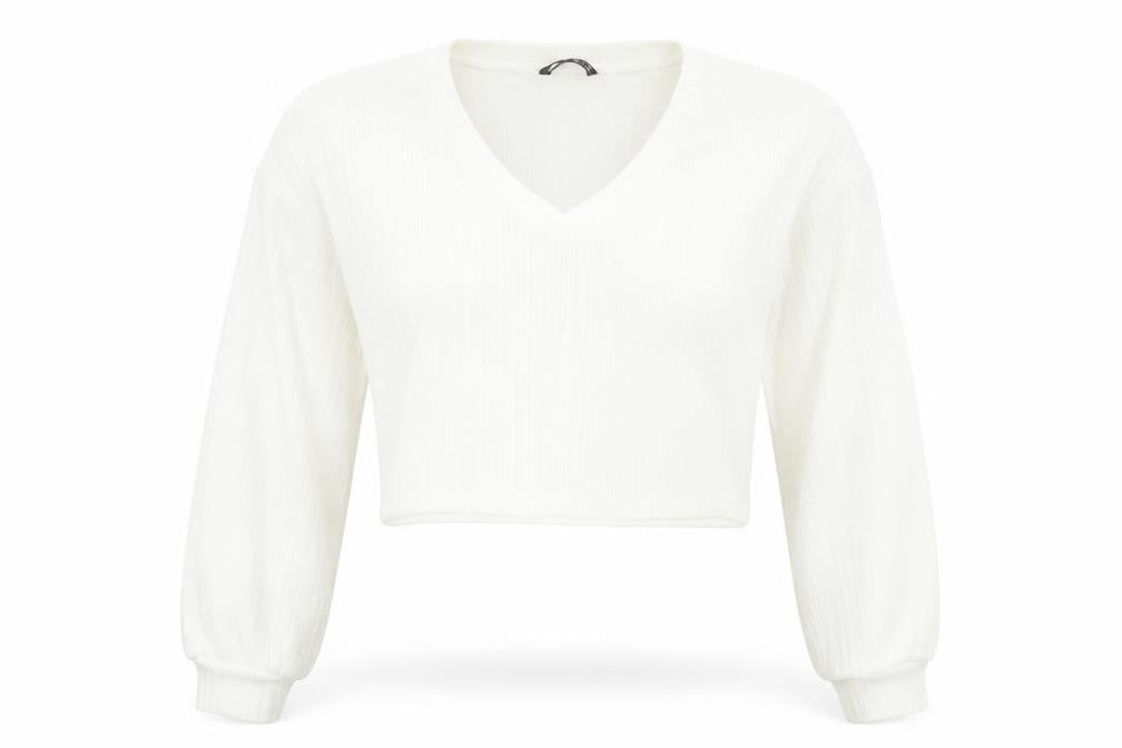SheIn Womens White Striped Polyester Cropped T-Shirt Size S V-Neck