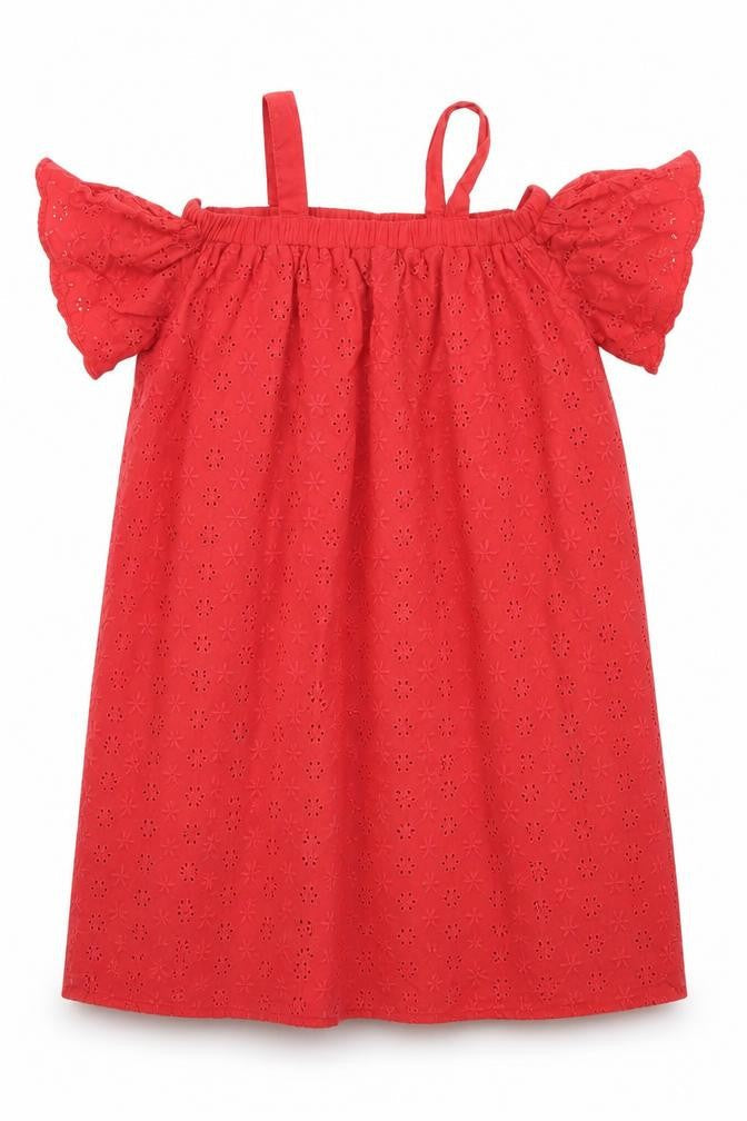 Primark Girls Red Floral Cotton A-Line  Size 7-8 Years  Square Neck