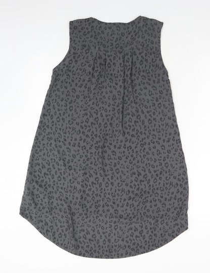H&M Womens Grey Animal Print Polyester Basic T-Shirt Size 6 Round Neck