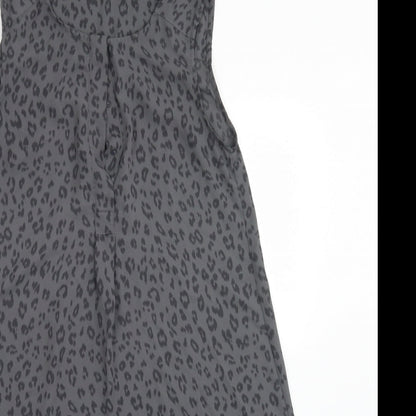 H&M Womens Grey Animal Print Polyester Basic T-Shirt Size 6 Round Neck