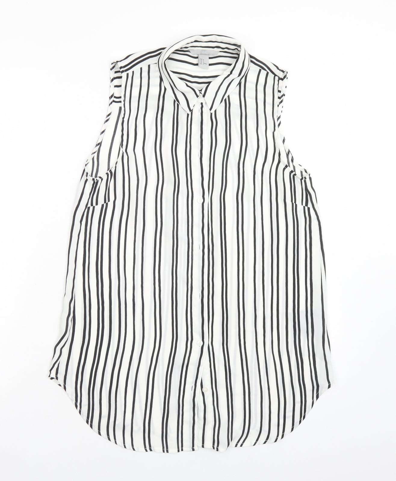 H&M Womens Multicoloured Striped Polyester Basic Blouse Size 8 Collared