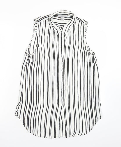 H&M Womens Multicoloured Striped Polyester Basic Blouse Size 8 Collared