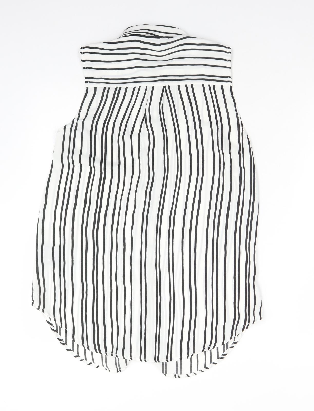 H&M Womens Multicoloured Striped Polyester Basic Blouse Size 8 Collared