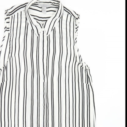 H&M Womens Multicoloured Striped Polyester Basic Blouse Size 8 Collared