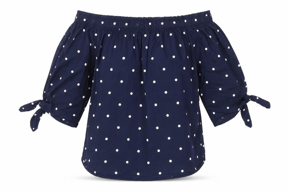 H&M Womens Blue Polka Dot 100% Cotton Basic Blouse Size 6 Off the Shoulder
