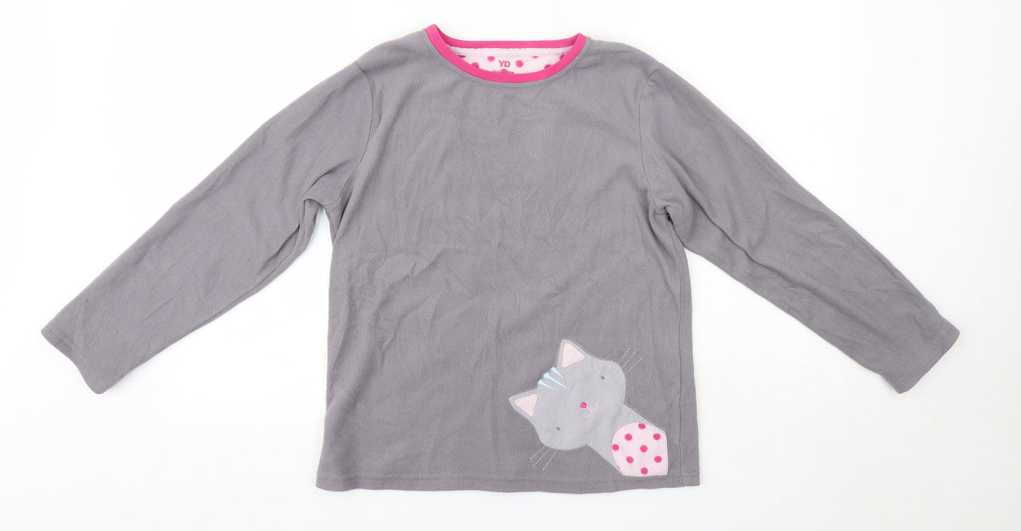 YD Girls Grey Solid Polyester Top Pyjama Top Size 11-12 Years   - Cats