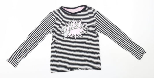 Matalan Girls Black Striped 100% Cotton Top Pyjama Top Size 12-13 Years