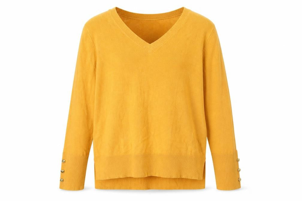 Primark Womens Yellow V-Neck  Acrylic Pullover Jumper Size M