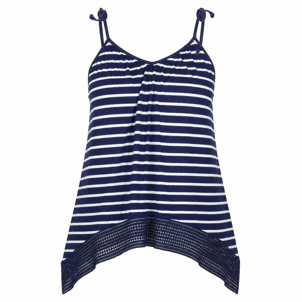 Store Twenty One Womens Blue Striped Viscose Camisole Blouse Size 12 Round Neck