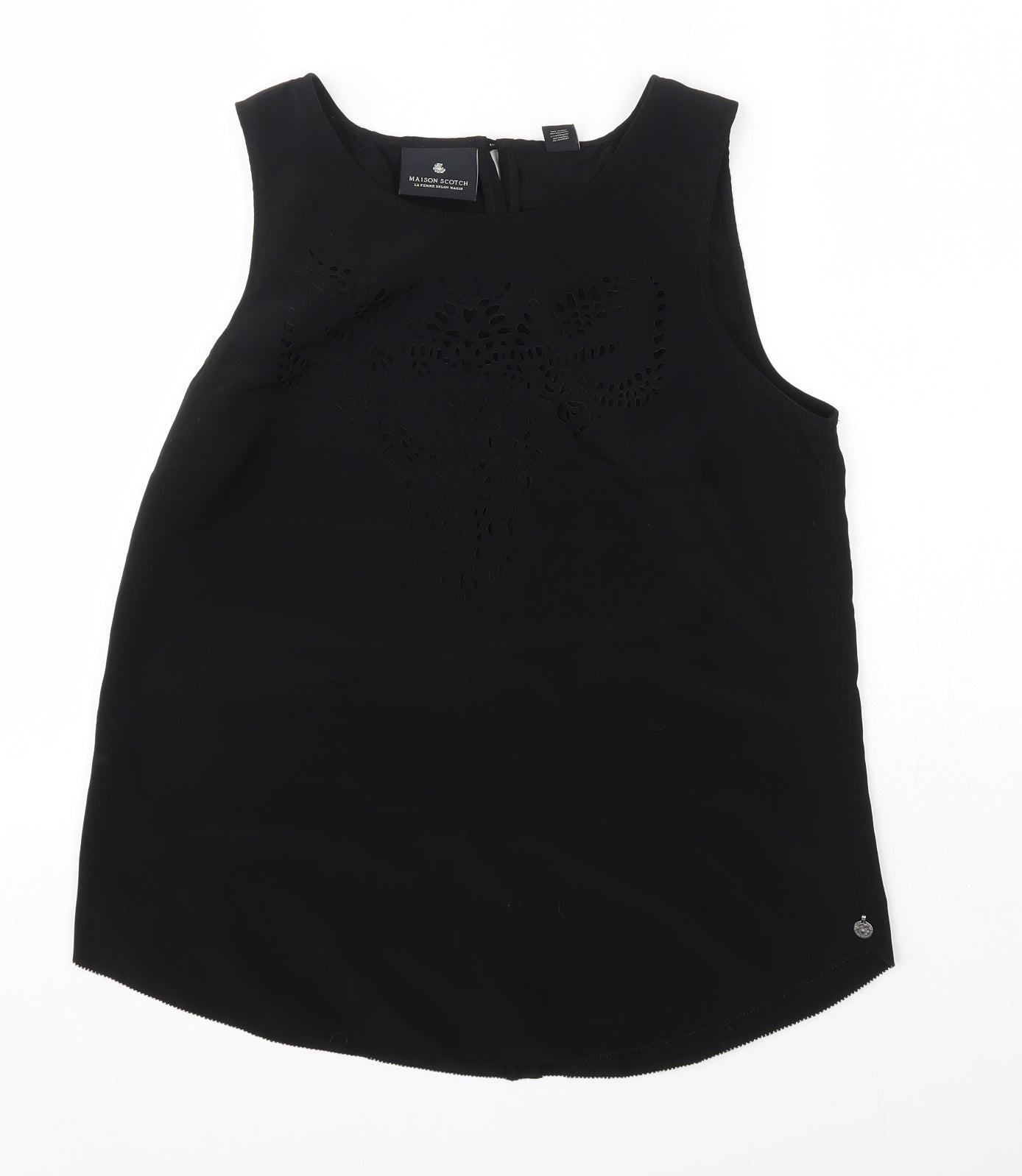 Maison Scotch Womens Black  Polyester Basic Blouse Size M Round Neck