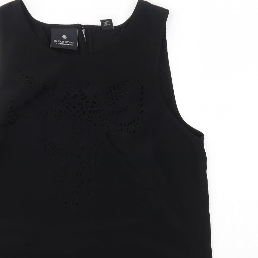 Maison Scotch Womens Black  Polyester Basic Blouse Size M Round Neck