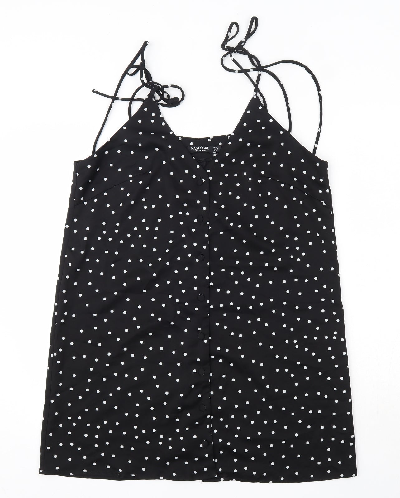 Nasty Gal Womens Black Polka Dot Polyester Tank Dress  Size 12  V-Neck