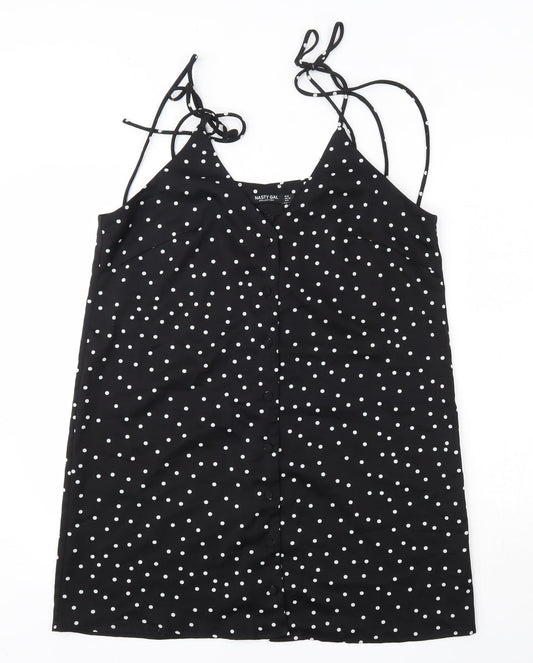 Nasty Gal Womens Black Polka Dot Polyester Tank Dress  Size 12  V-Neck