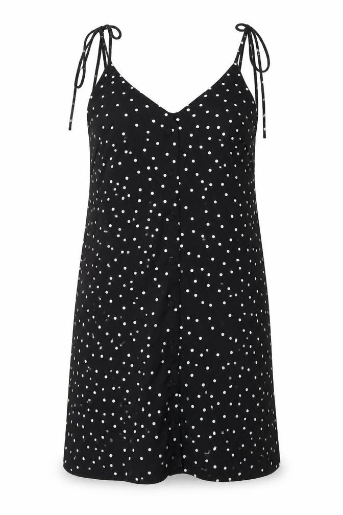 Nasty Gal Womens Black Polka Dot Polyester Tank Dress  Size 12  V-Neck