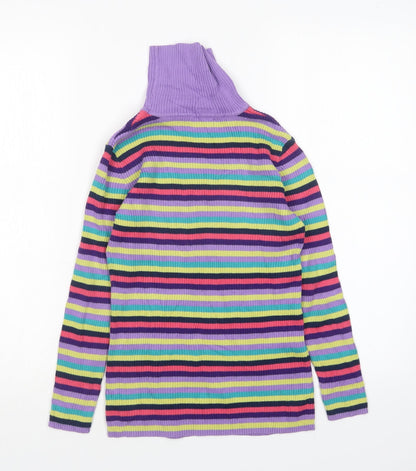 Preloved George Girls Multicoloured Roll Neck Striped Cotton Pullover Jumper Size 9-10 Years - Front