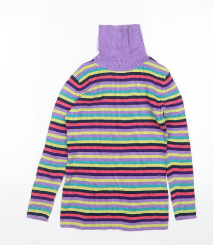 Preloved George Girls Multicoloured Roll Neck Striped Cotton Pullover Jumper Size 9-10 Years - Back