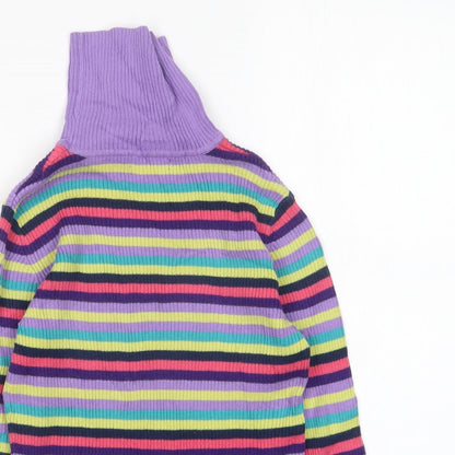 Preloved George Girls Multicoloured Roll Neck Striped Cotton Pullover Jumper Size 9-10 Years - Detail