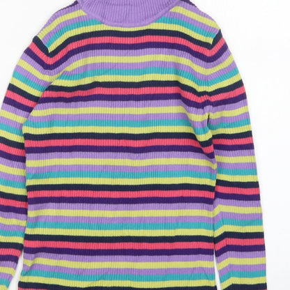 Preloved George Girls Multicoloured Roll Neck Striped Cotton Pullover Jumper Size 9-10 Years - Label