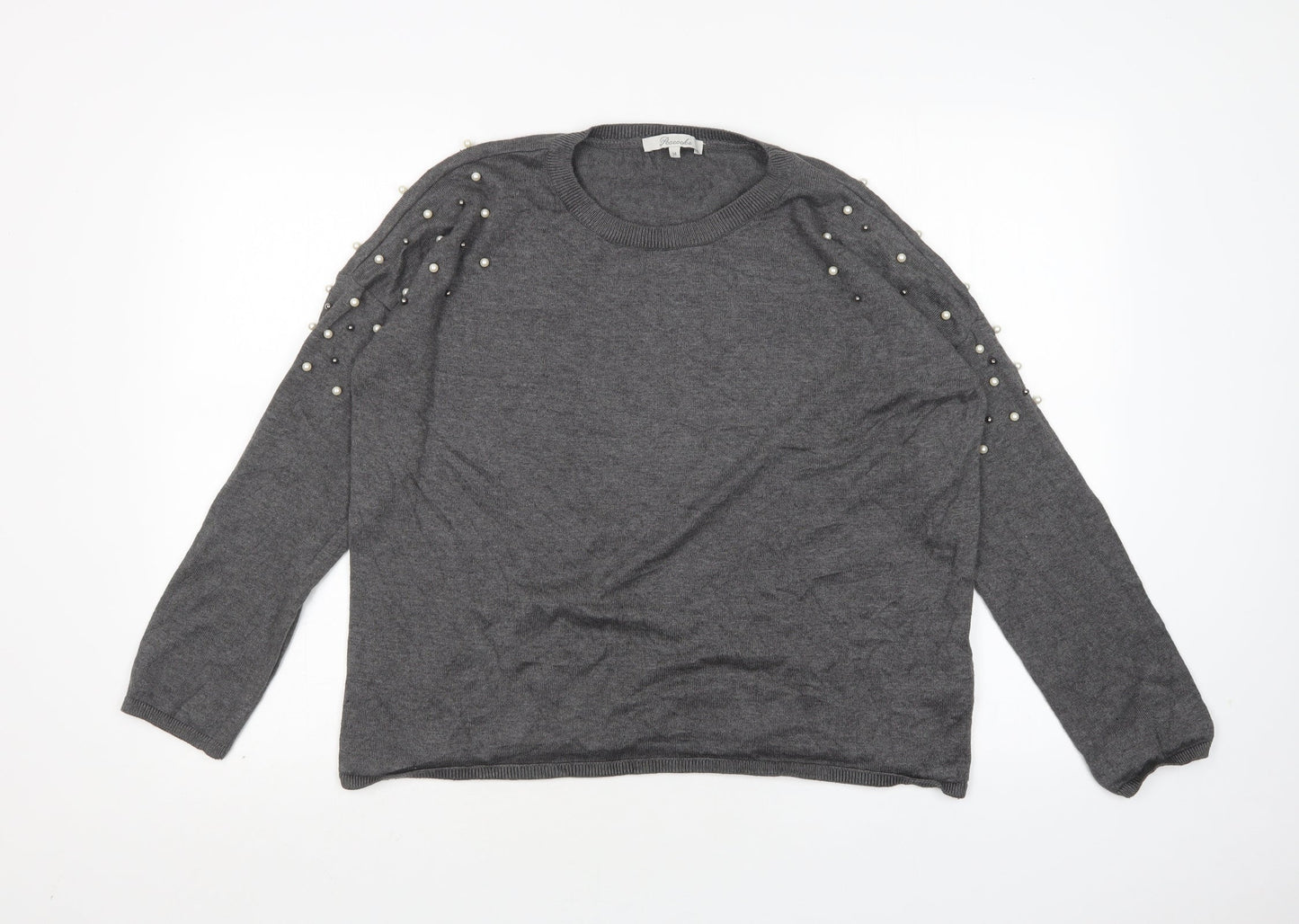 Peacocks Womens Grey Round Neck  Acrylic Pullover Jumper Size 14